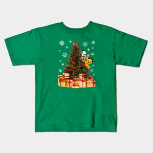 Sooty Christmas Characters Peeking Around Xmas Tree Kids T-Shirt